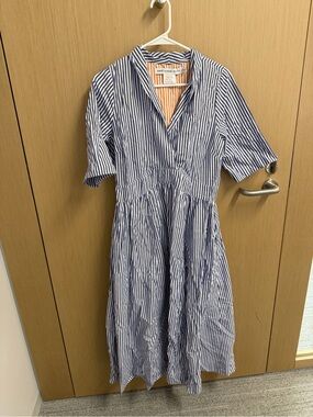 Gretchen Scott Designs Navy and White Striped Midi Shirt Dress